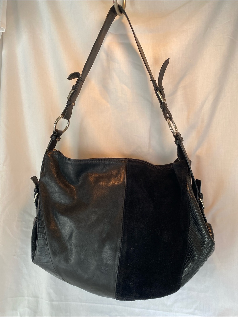 Berge Black Leather & Suede Women’s Shoulder Bag